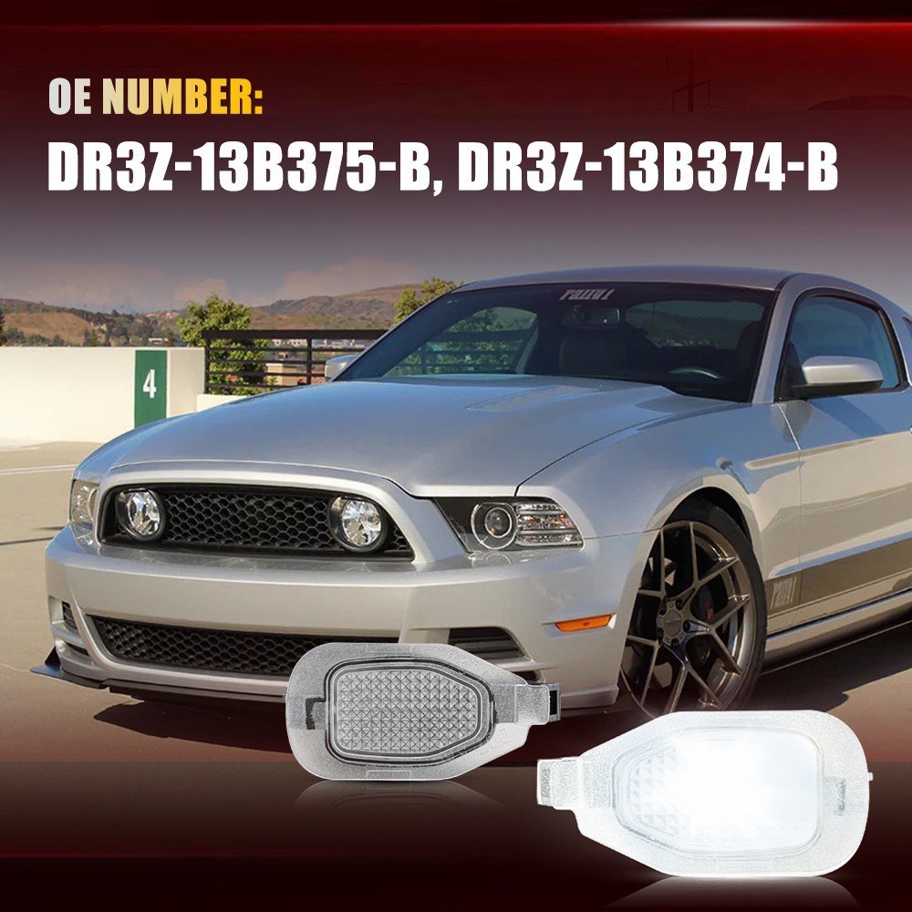 Front Left & Right White LED Clear Lens For 2013-2014 Mustang Under Mirror Lamps