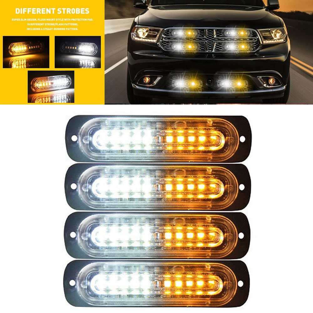 4X Warn Hazard Car Flash Strobe Light Bar Aluminum Housing Pickup, Off-road