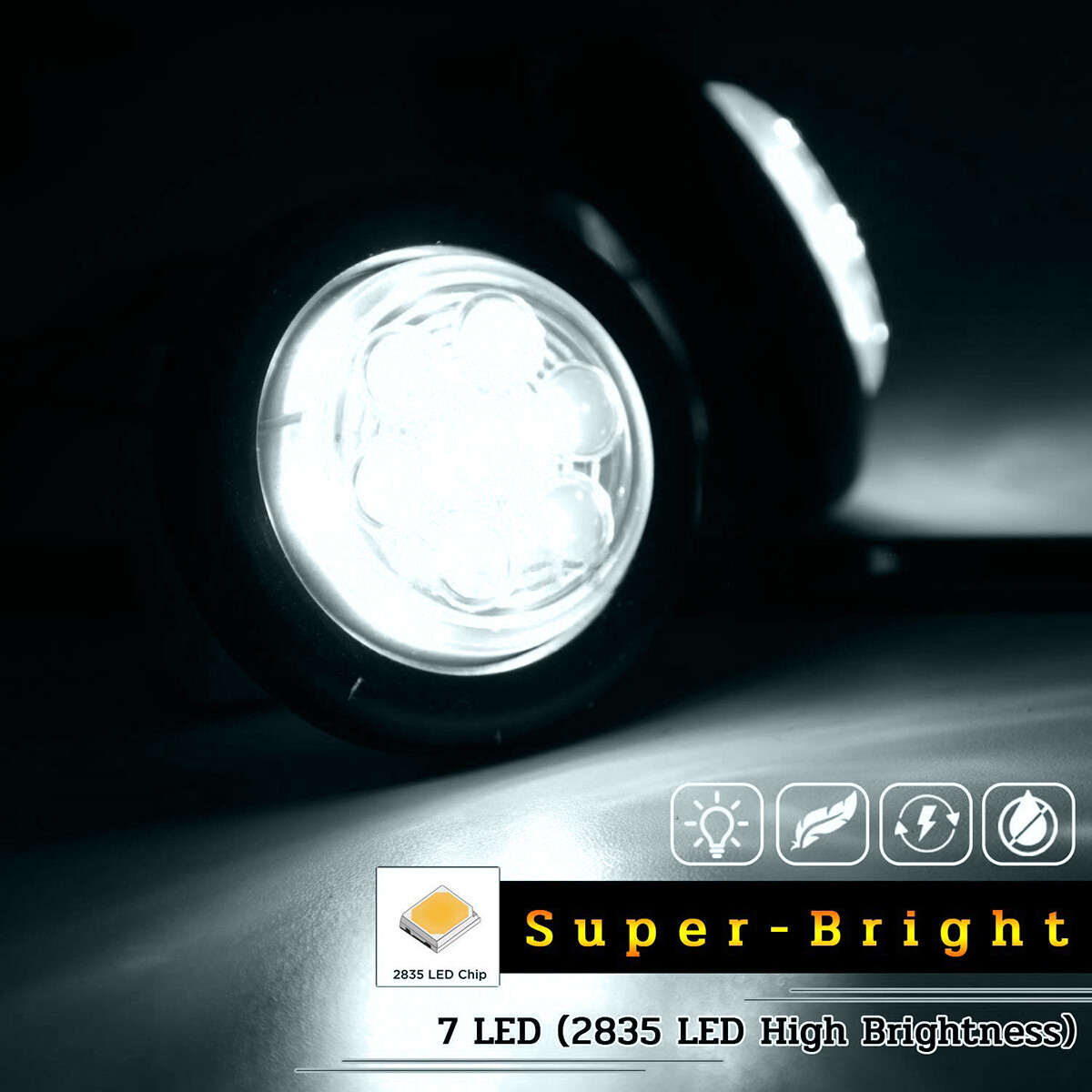 2x 2″ Inch Clear White LED Round Clearance Side Marker Lights Truck Trailer 24V