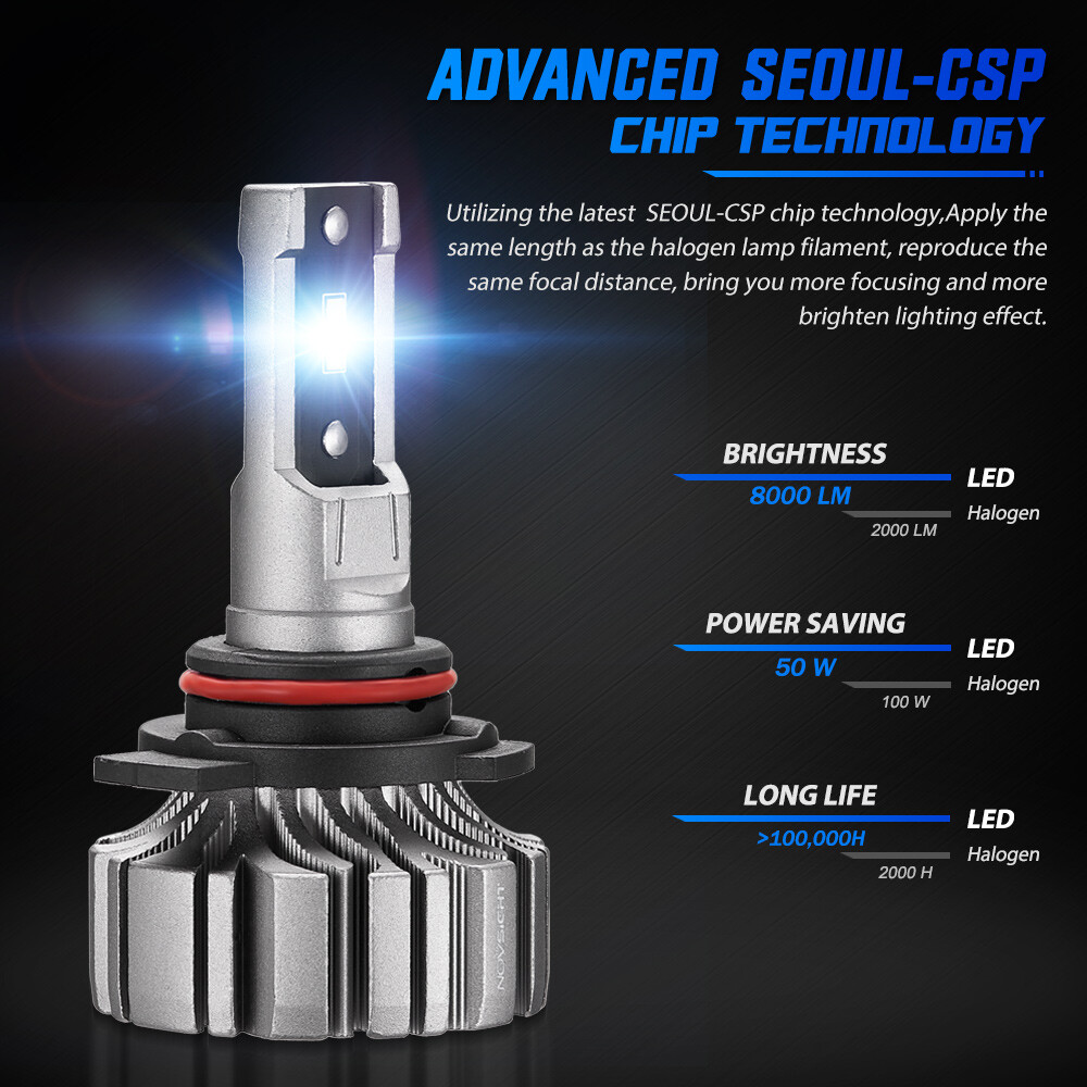 NOVSIGHT 9012 HIR2 LED Headlight Bulbs 6500K 10000LM Cold White Easy Install 2x