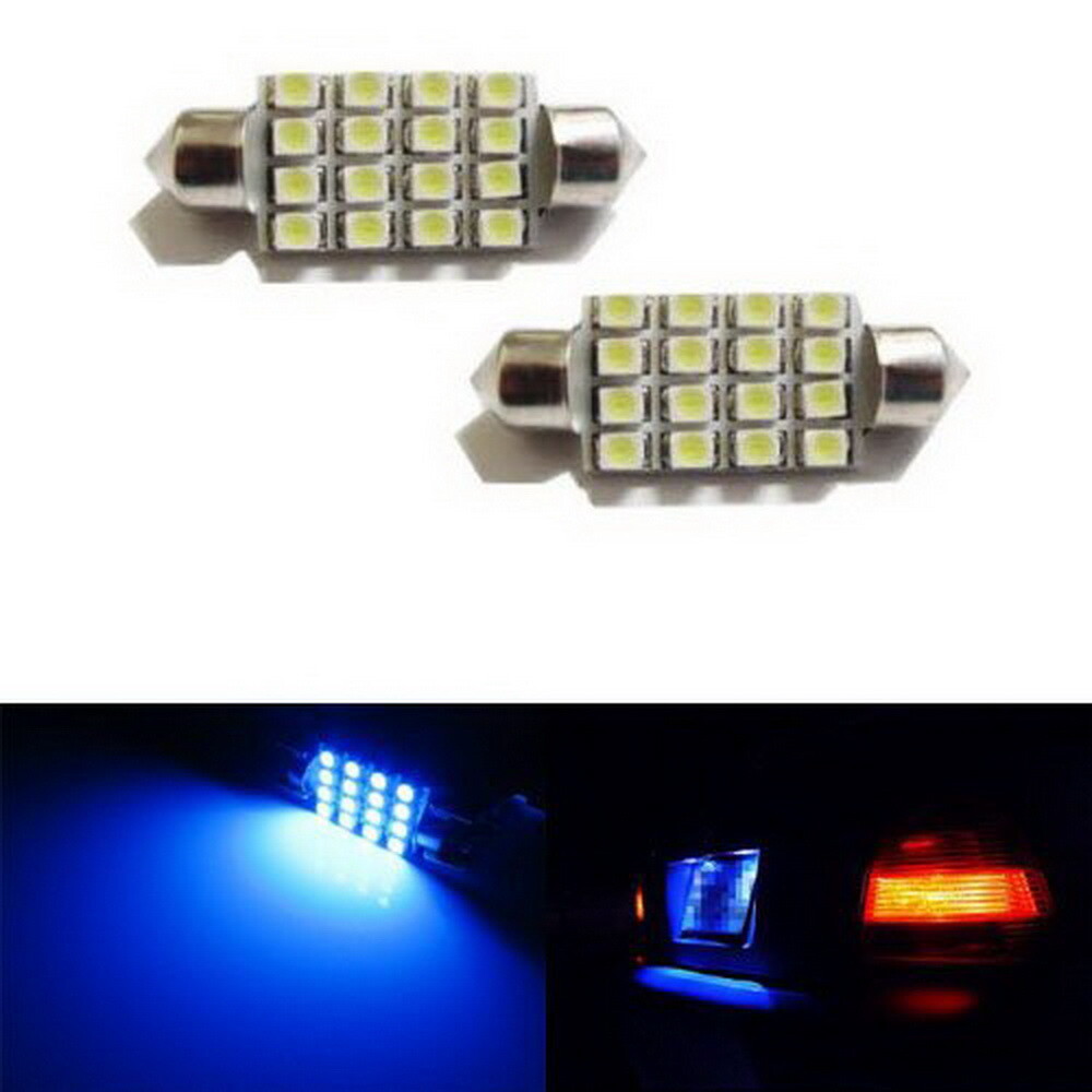 (2) Ultra Blue 1.50″ 16-SMD 6418 C5W LED Bulbs For Car License Plate Lights