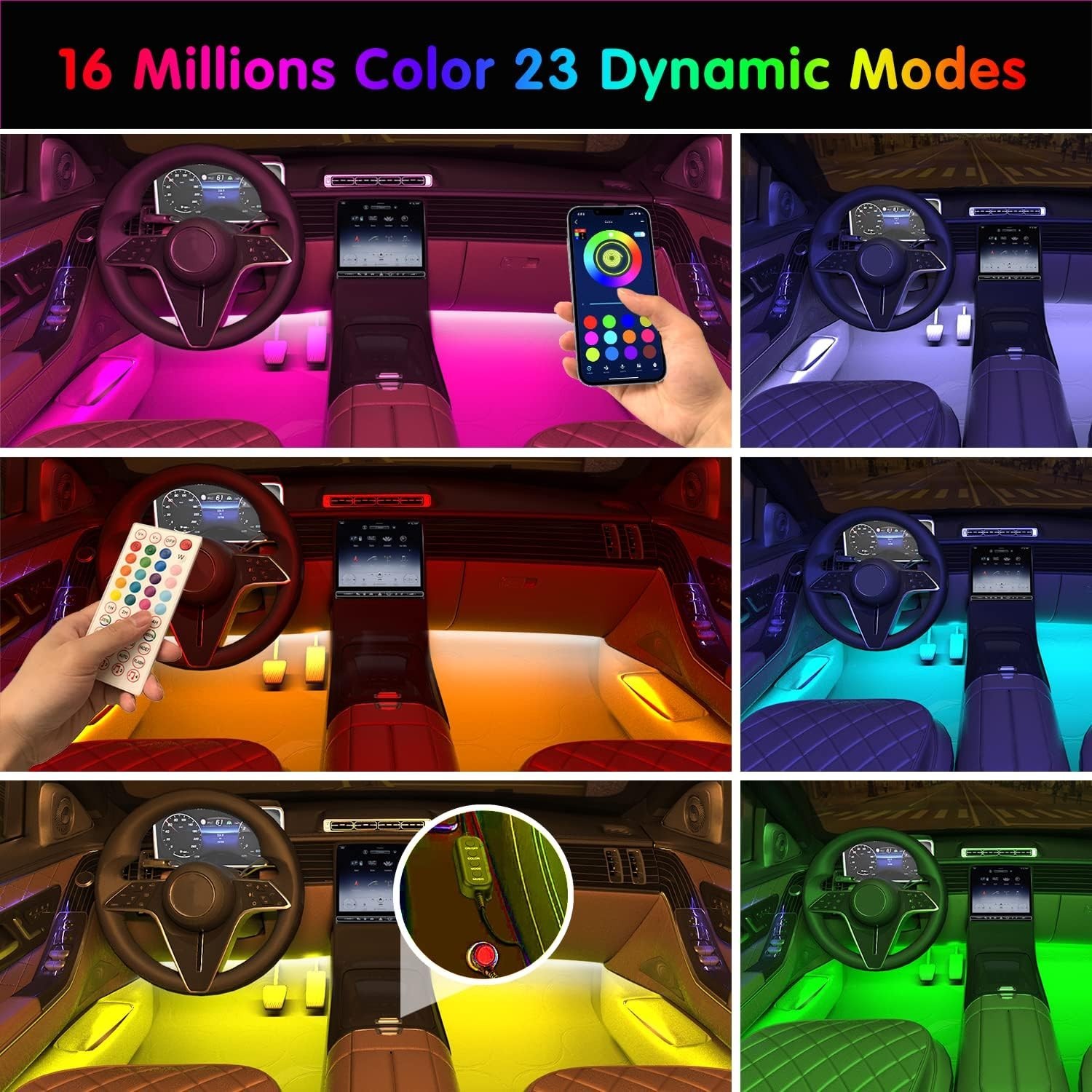 Wireless APP-Controlled RGB Interior Car Lighting – Universal Fit & Waterproof