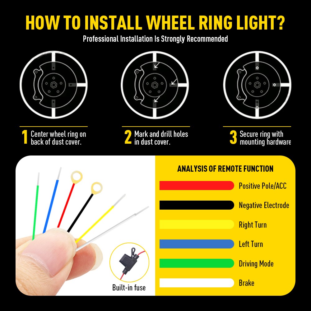 2set 3 Row 15.5 LED Wheel Ring Rim Lights Color RGB Turn Signal IP68 5050 remote