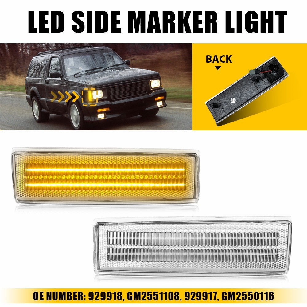 2x CLEAR Side Marker Lights LED For Chevy Olds S10 Pickup S15 Jimmy Amber EOT