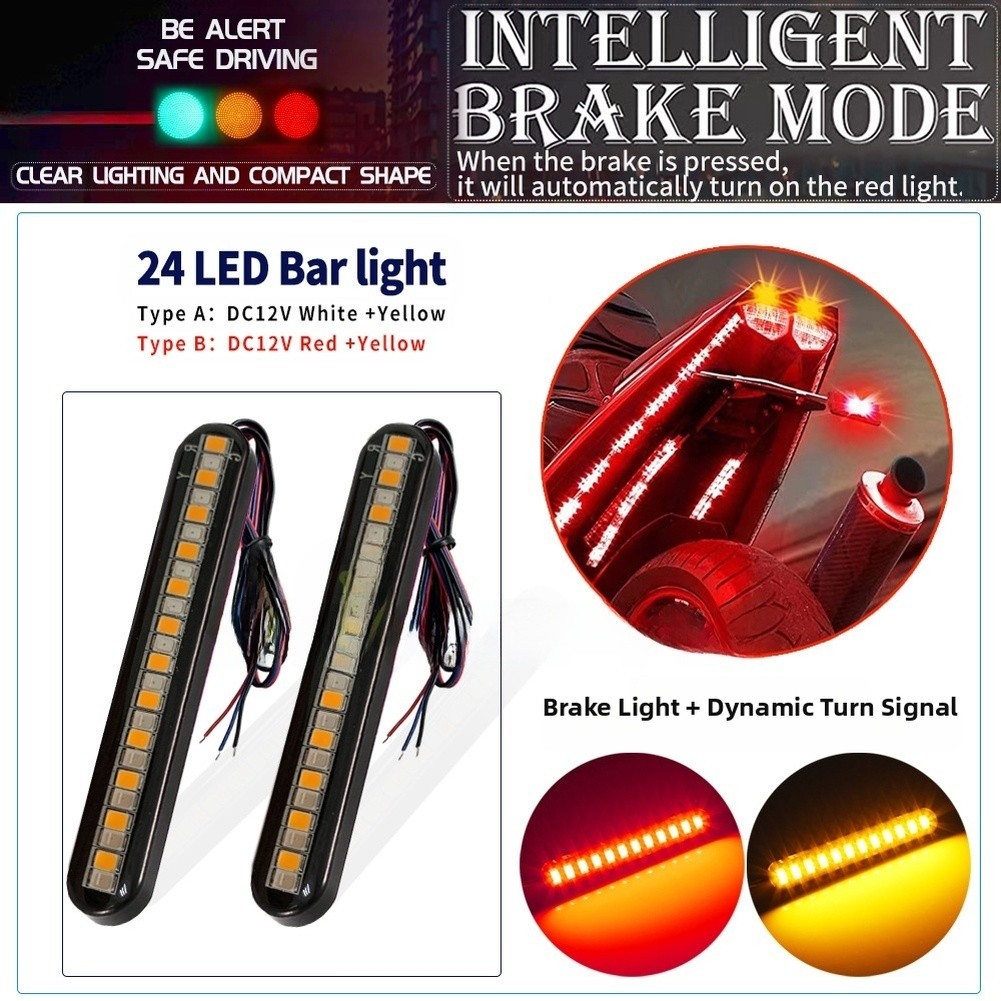 24 LED Flowing Water Tail Brake Turn Signal Strip Light Motorcycle Blinker