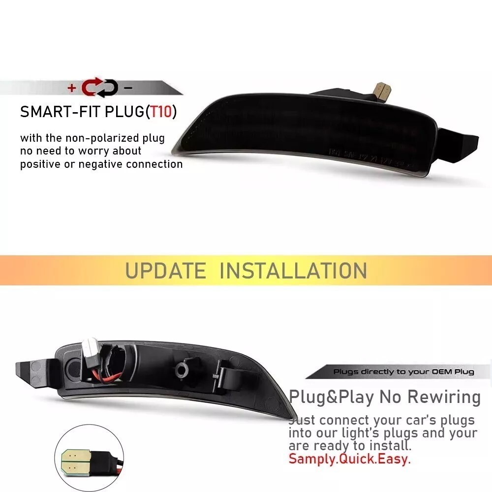4Pc LED Side Marker Light Indicator Black Lens For 2016-2022 Mazda MX-5 Miata