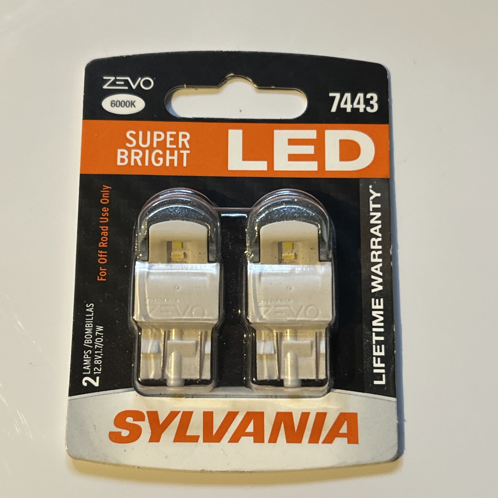 Sylvania ZEVO SUPER BRIGHT WHITE LED 7443 6000K Lifetime Warranty 2 Bulbs NEW