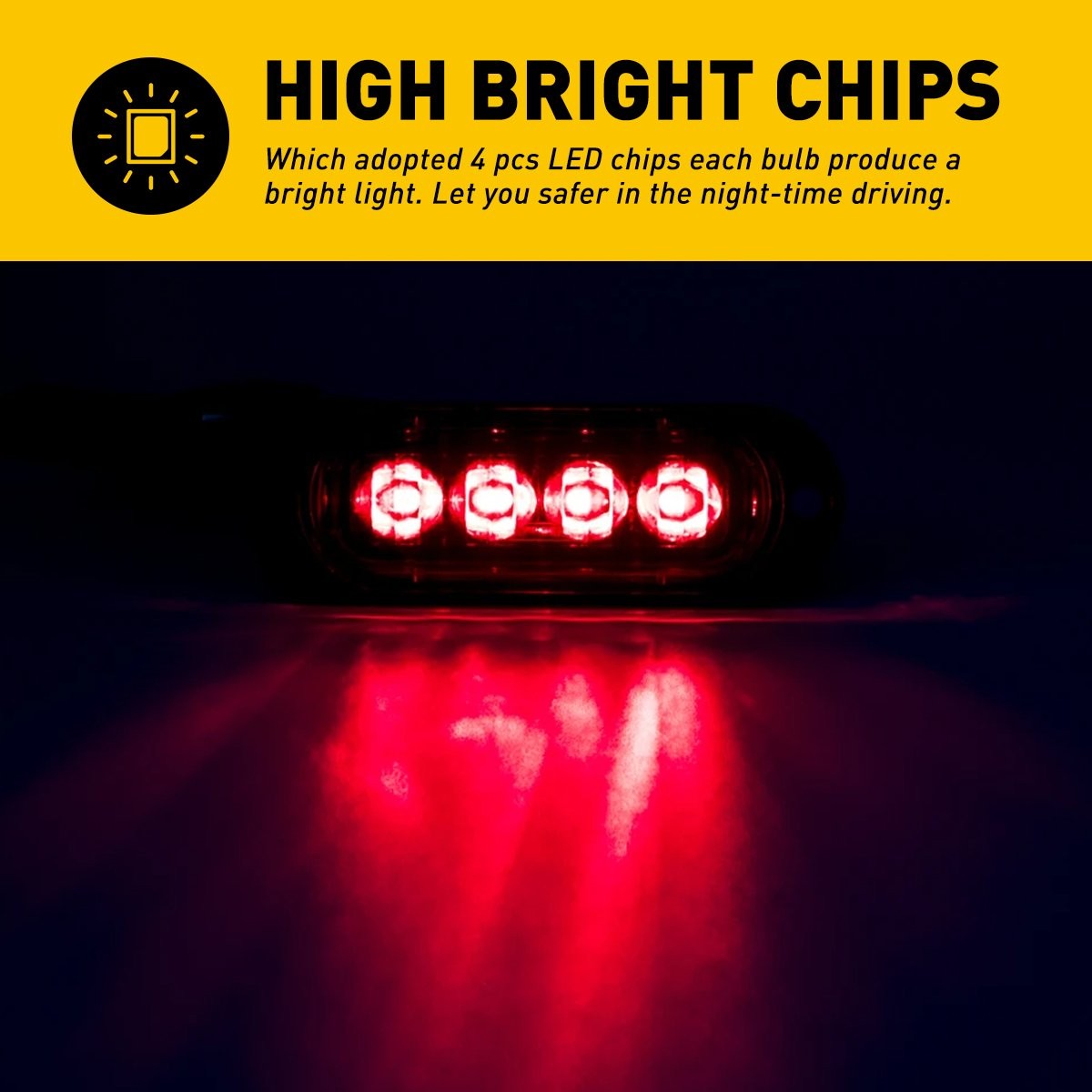 Universal Red 4-LED Side Marker Lights Indicator Clearance Oval Lamps 12PCS New