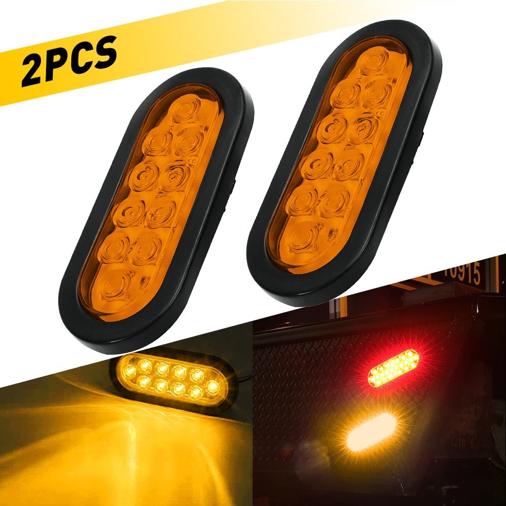2Pcs Amber Oval 6″ Trailer Lights 10 LED Stop Turn Signal Tail Truck Park Lights