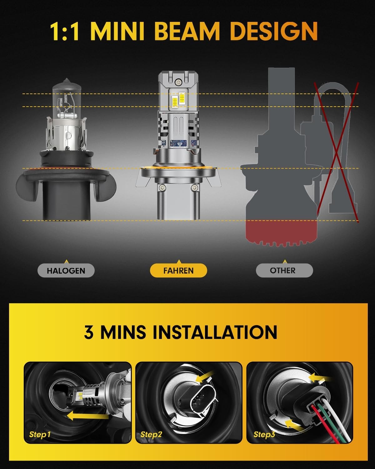 Fahren H13/9008 LED Headlight Fog Bulbs High/Low Beam 80000LM 1000% Ultra-Bright