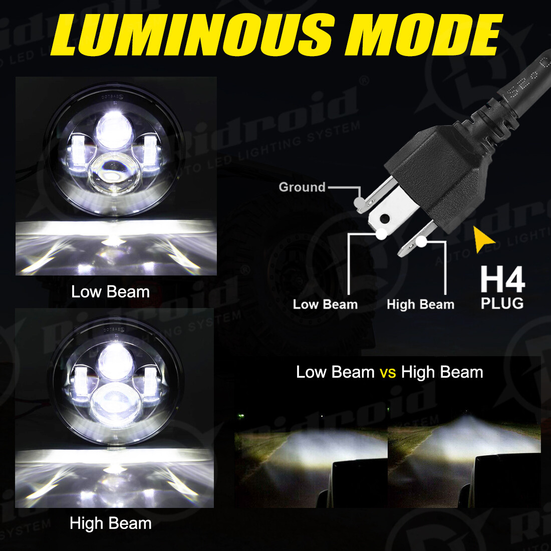 7″ inch 300W LED Headlight Hi lo Black for Harley Honda Yamaha Ducati Motorcycle