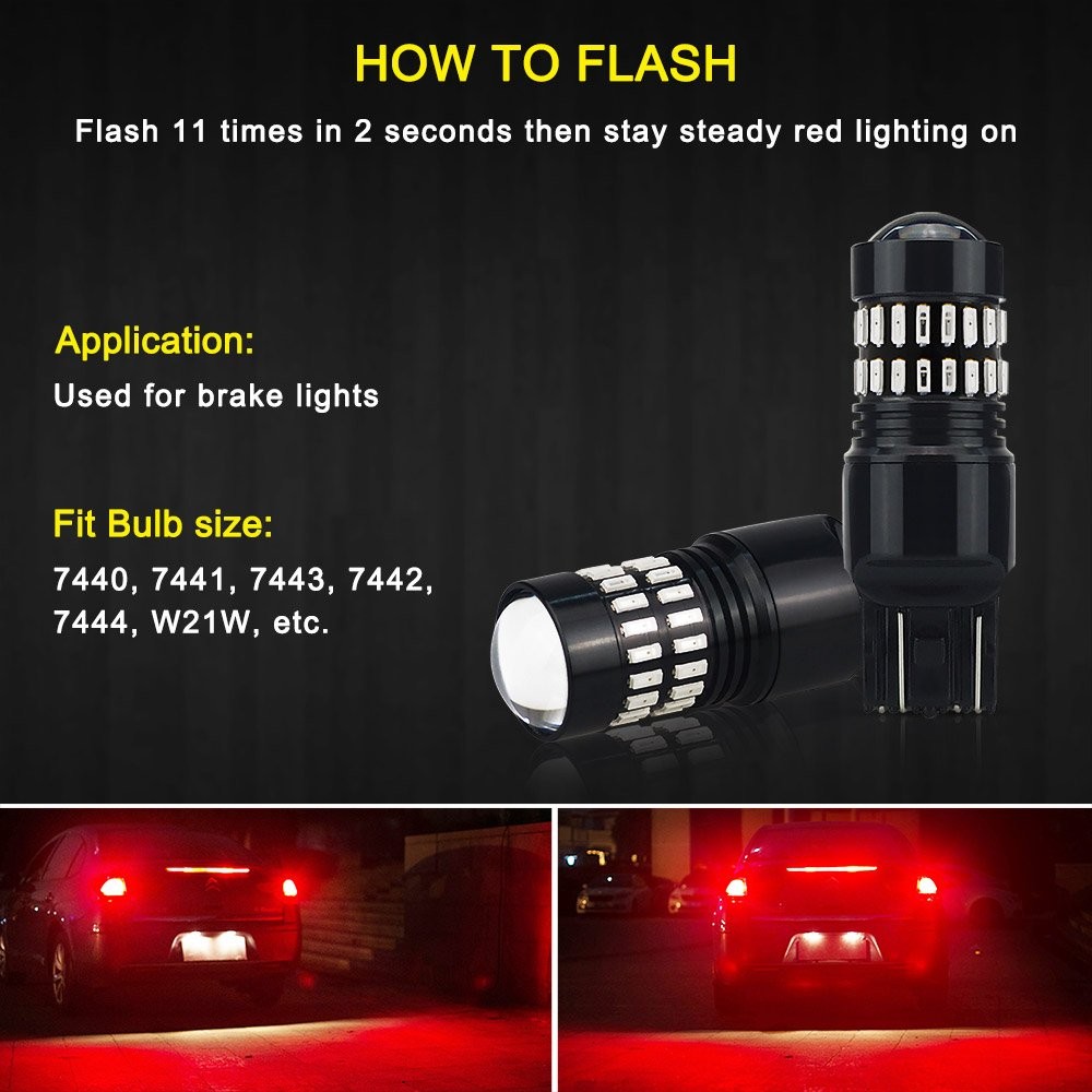 AUXITO 7443 Red 7440 Strobe LED Blinking Flash Brake Tail Light/Parking Lamp 48W