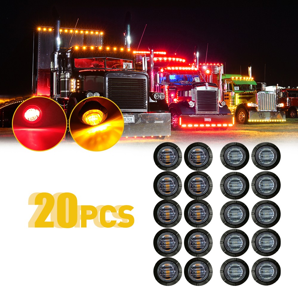 20Pcs Round Amber Red Side Marker Clearance LED RV Trailer Truck Lights Lamp 12V