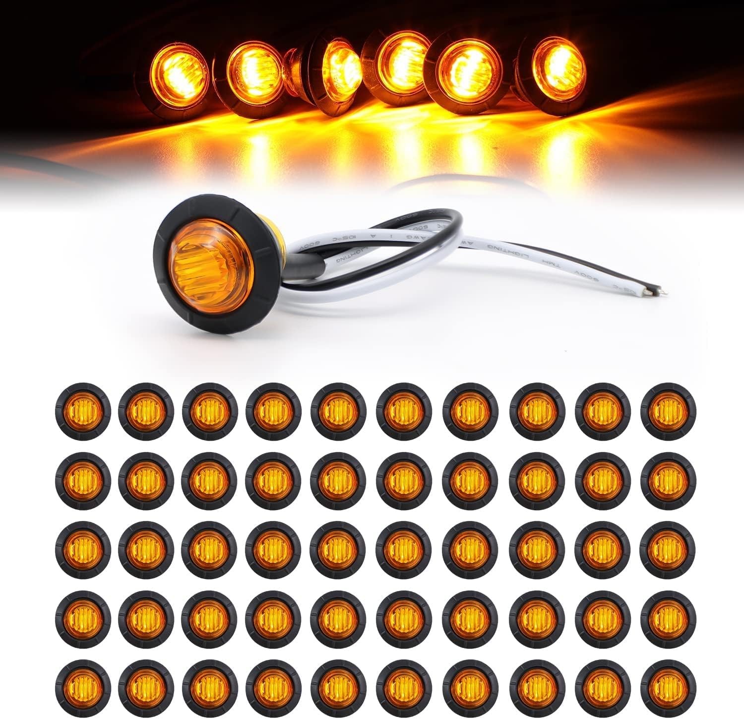 50 pcs 3/4 Inch Mount Amber 3 LED Mini Round Trailer Side 50pcs