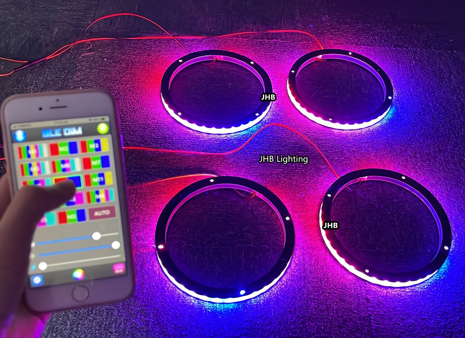 Set (4) 6.5″ APP Remote CHASING Flowing LED Car Sound Audio Speaker Rings Lights