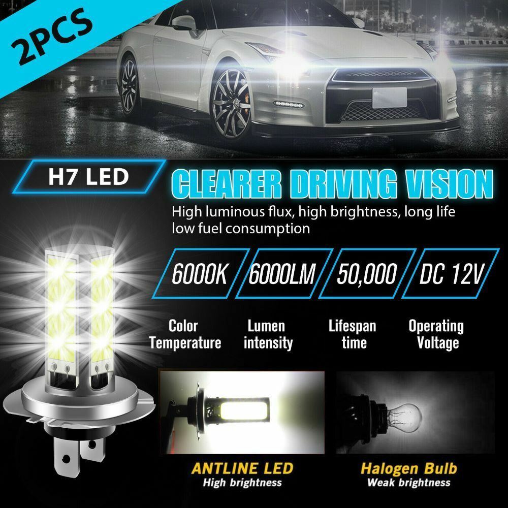 2Pcs 55W H7 20000LM Car LED Headlight Bulbs Kit Hid White 6000K 12V New