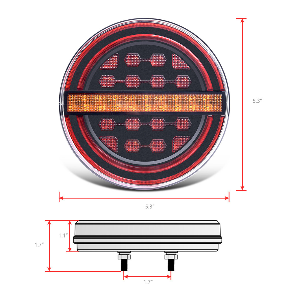 Pair 5.3″ Round LED Trailer Light Brake Lamp DRL Flow Amber Turn Signal Lamp Kit