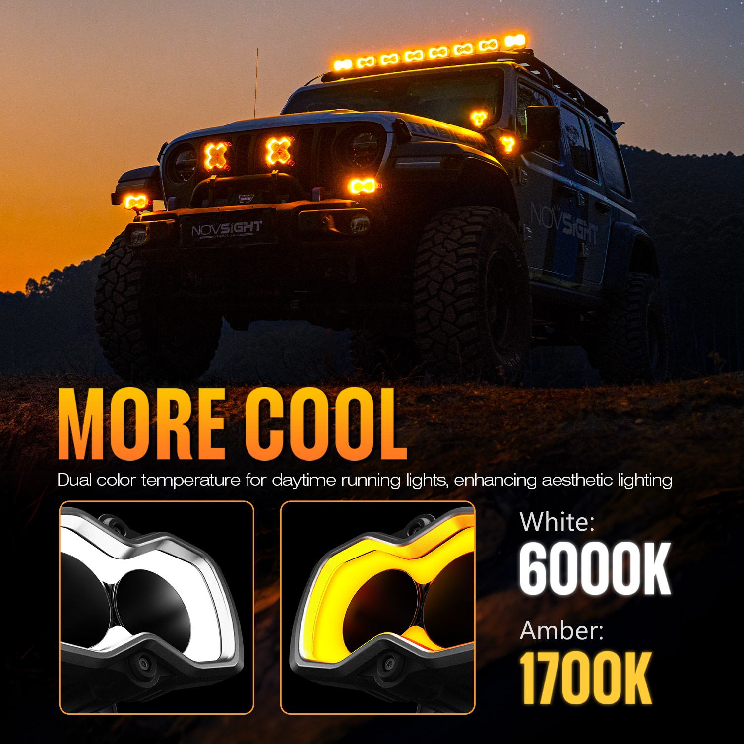 2x NOVSIGHT 4.5 Inch LED Pods Lights Spot Beam with Amber/White DRL Offroad Lamp