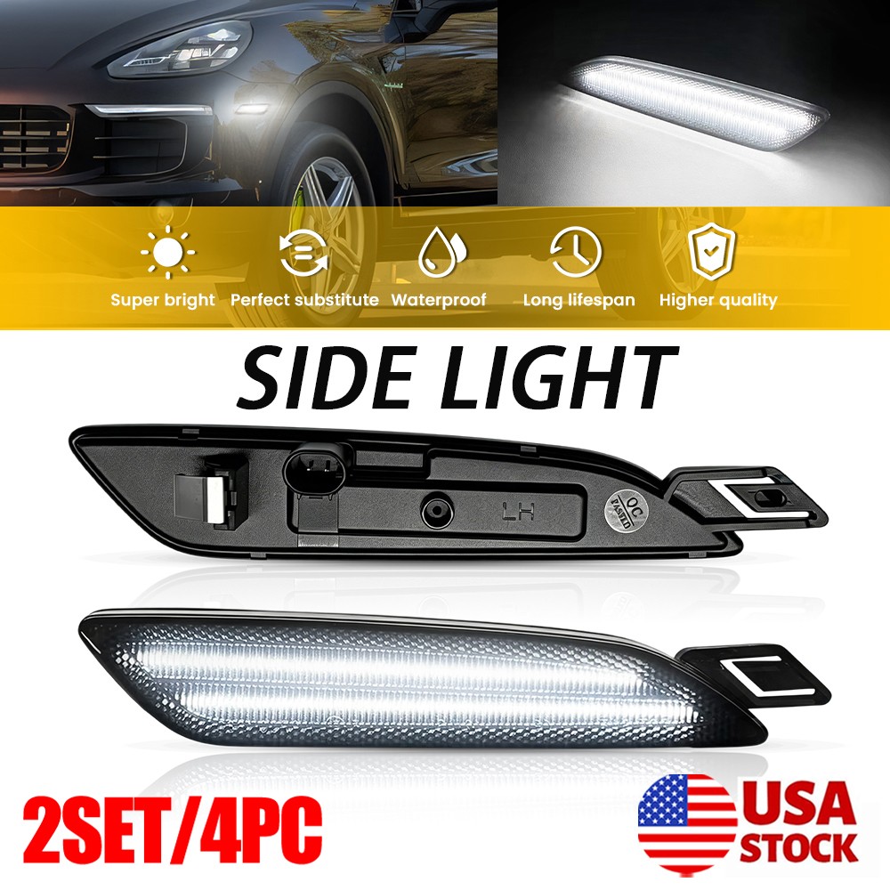 4Pc Front Right Left White LED Side Marker Lights For Porsche Cayenne 2015-2019