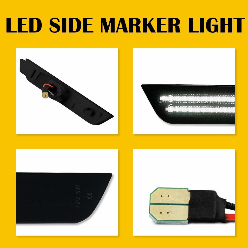 Front+Rear White Smoked LED Side Marker Bumper Light For Chevy Camaro 2010-2015