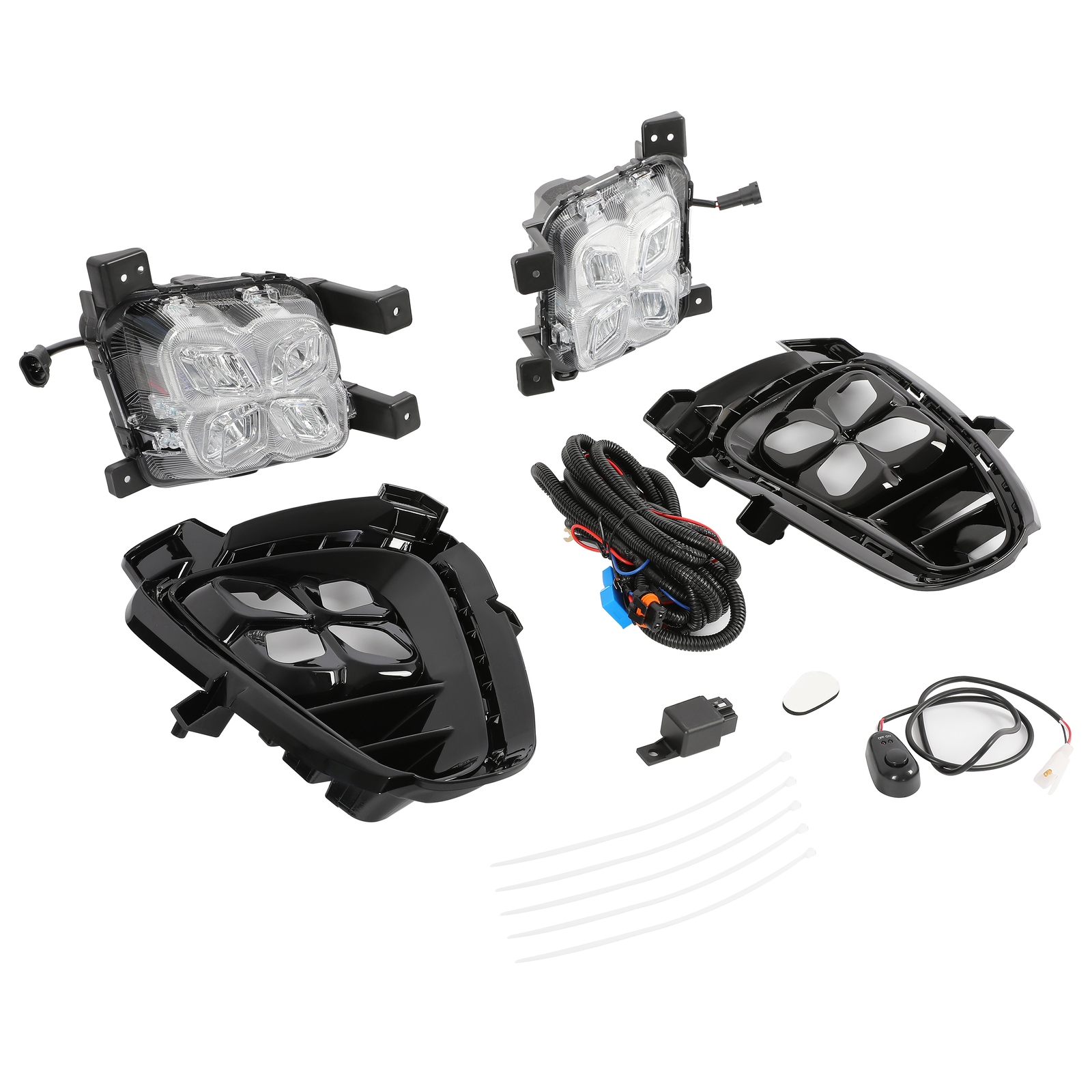 Fit For Kia Sorento 19+ DRL LED Running Fog Lights w/Switch Wire Harness 4 Eyes