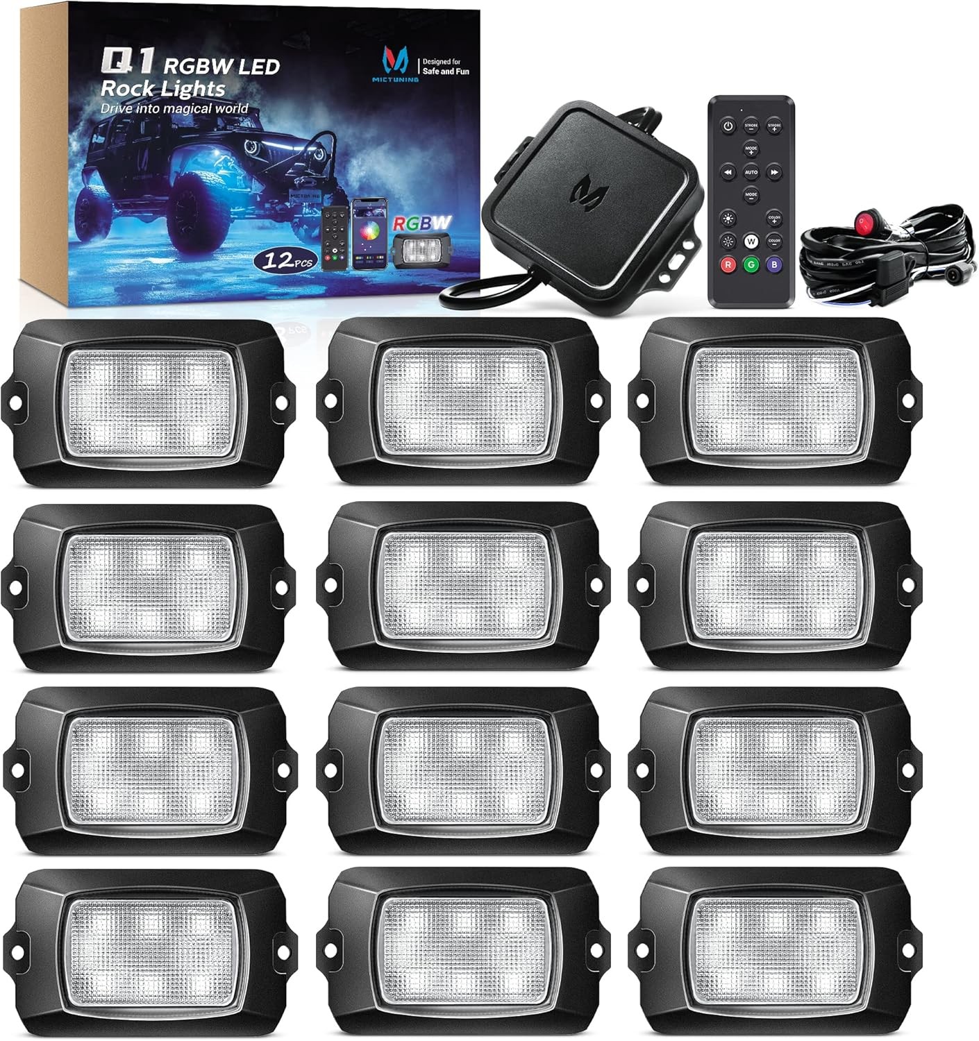 MICTUNING Rock Lights Kit Q1 RGB RGBW LED Off Road Underglow Neon Lamp w/ Remote