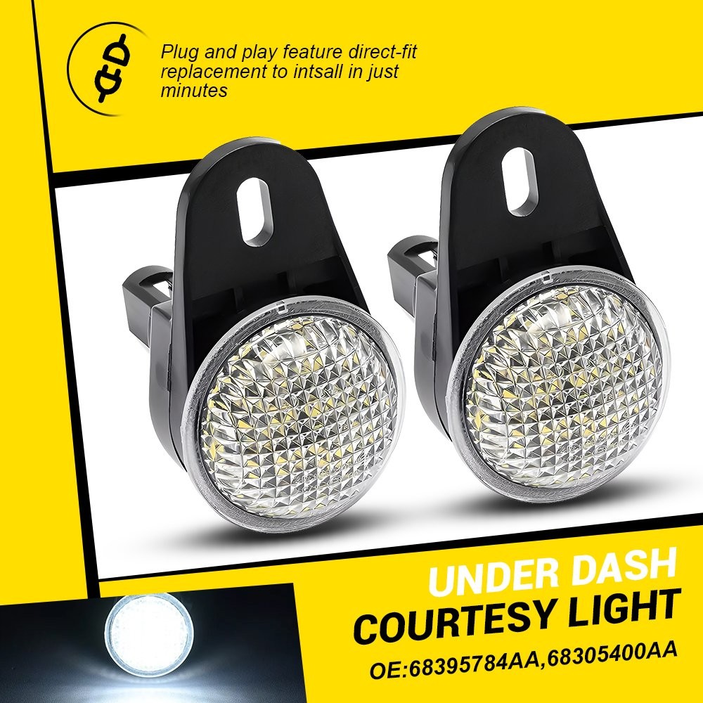 2PCS Clear LED White Under Dash Courtesy Light For 1999-2010 Jeep TJ Wrangler JK