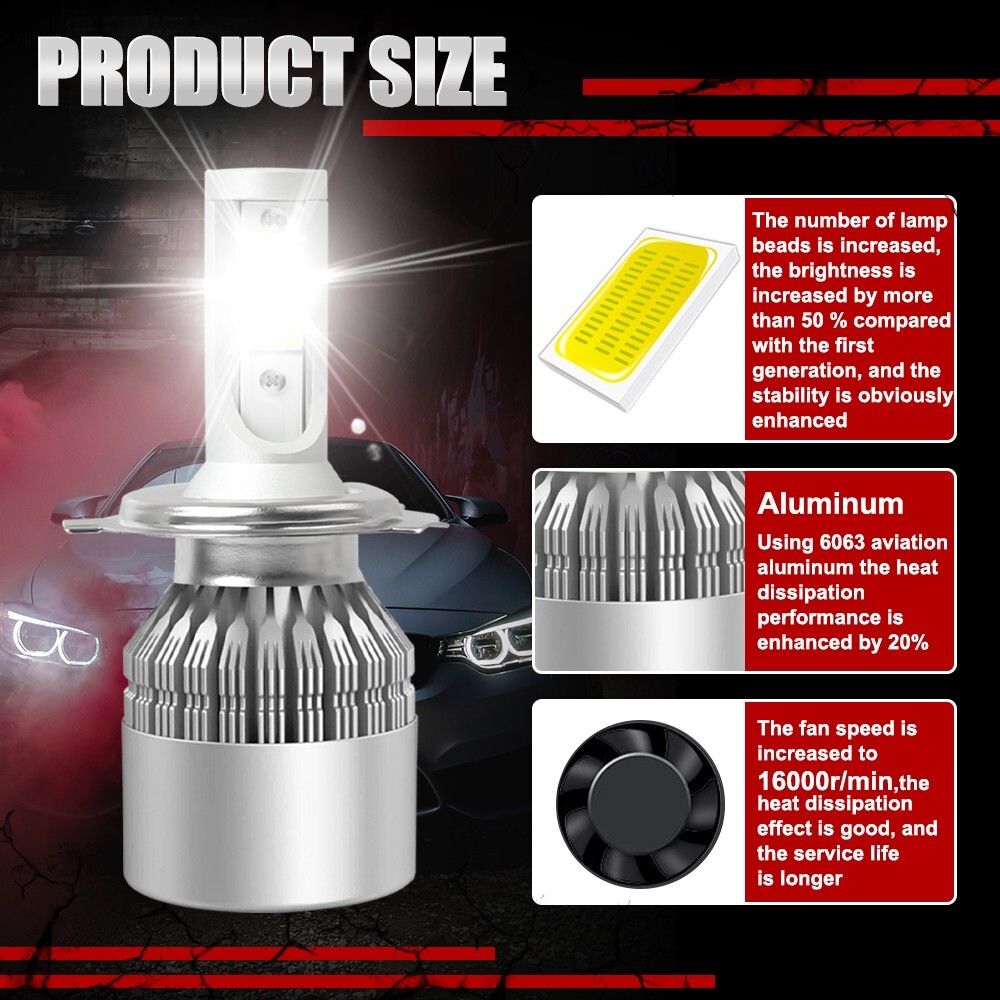 2x H4 9003 LED Headlight Bulbs Conversion Kit High Low Beam 6000K White 720000LM