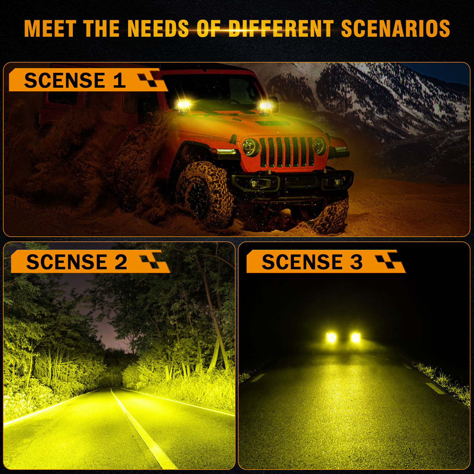 2x AUXBEAM 4″ Amber LED Pods Light Bar Flood Driving Lights + 2x Covers for Jeep