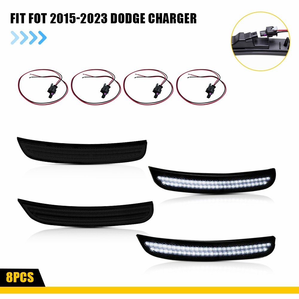For Dodge Charger 2015-2023 Front Rear Side Marker Light Lamps Smoked LED EOOR