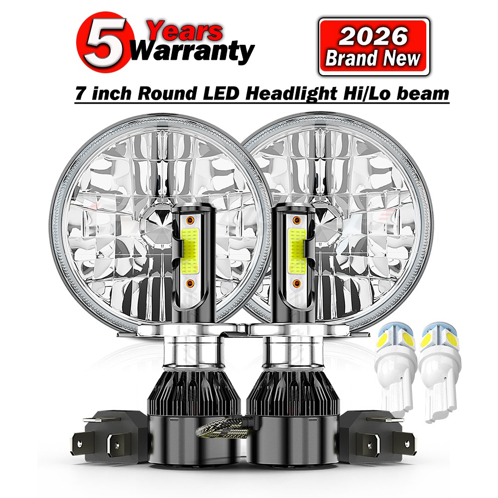 Pair Fit Chevrolet Nova 1969-1979 7“Round LED Headlight Hi-Lo Lamp DOT Approved