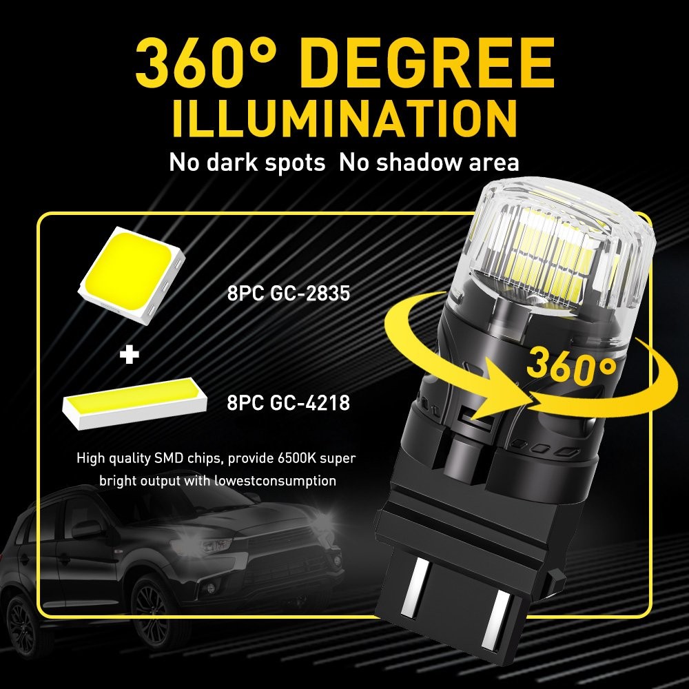 2pcs 3157 LED 3156 DRL Reverse Tail Brake Turn Signal Light Bulbs 6500K White