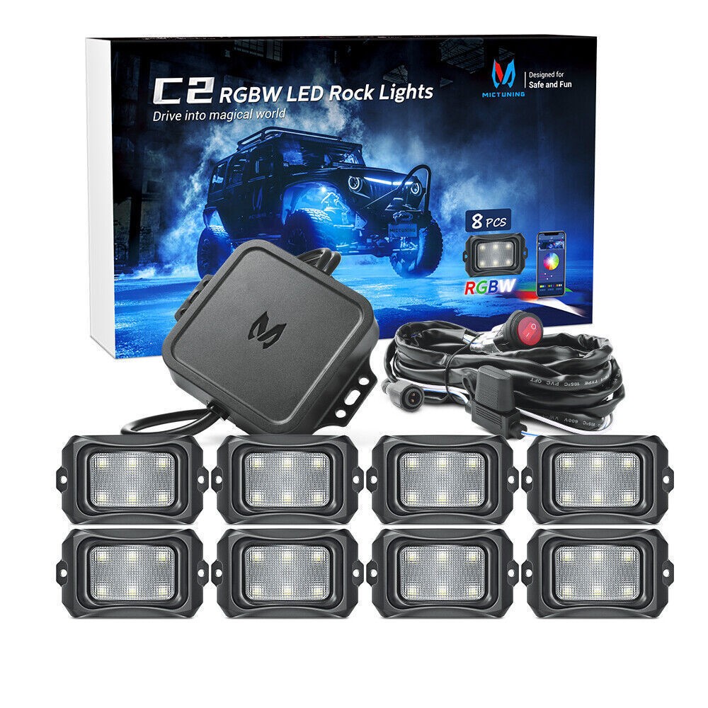 MICTUNING C2 Curved RGBW LED Rock Lights – 8 Pods Multicolor Neon LED Light Kit
