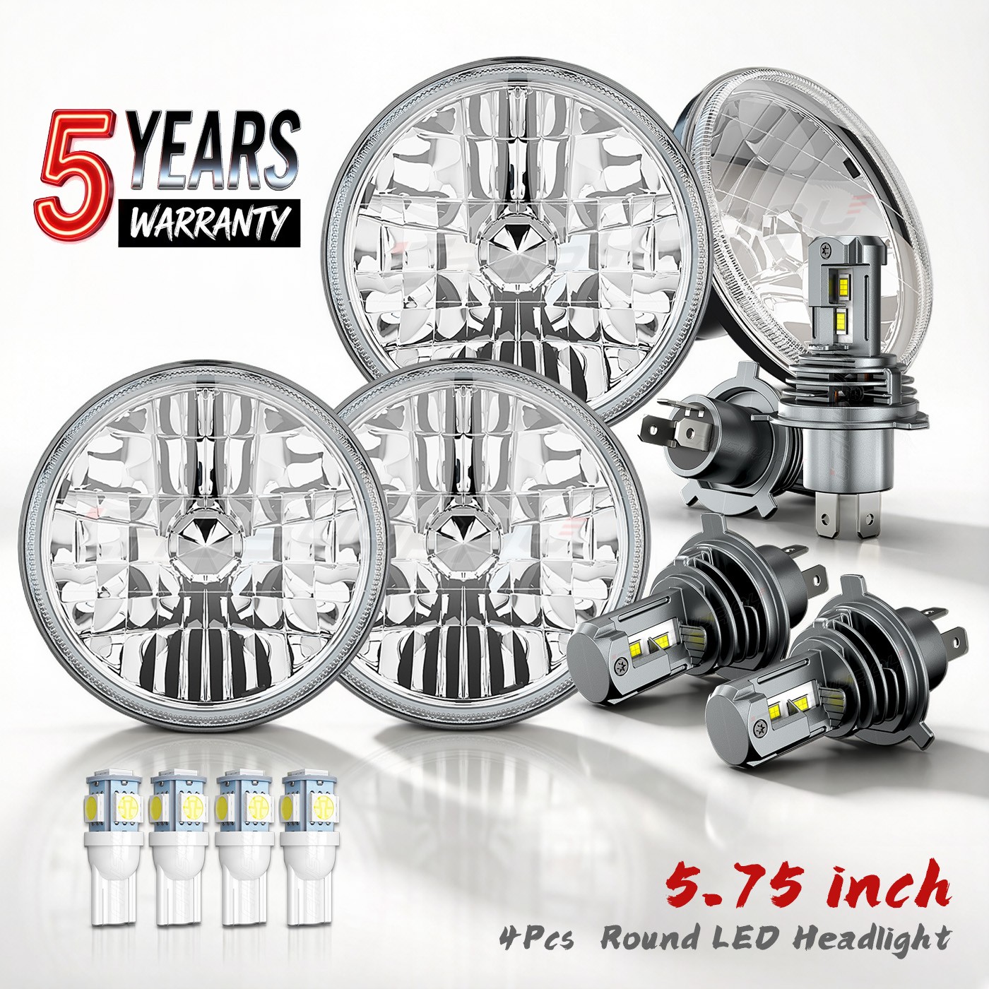 For Jaguar XJ XJR XJ8 4PCS 5.75″ 5-3/4 inch Round LED Headlights High Low Beam