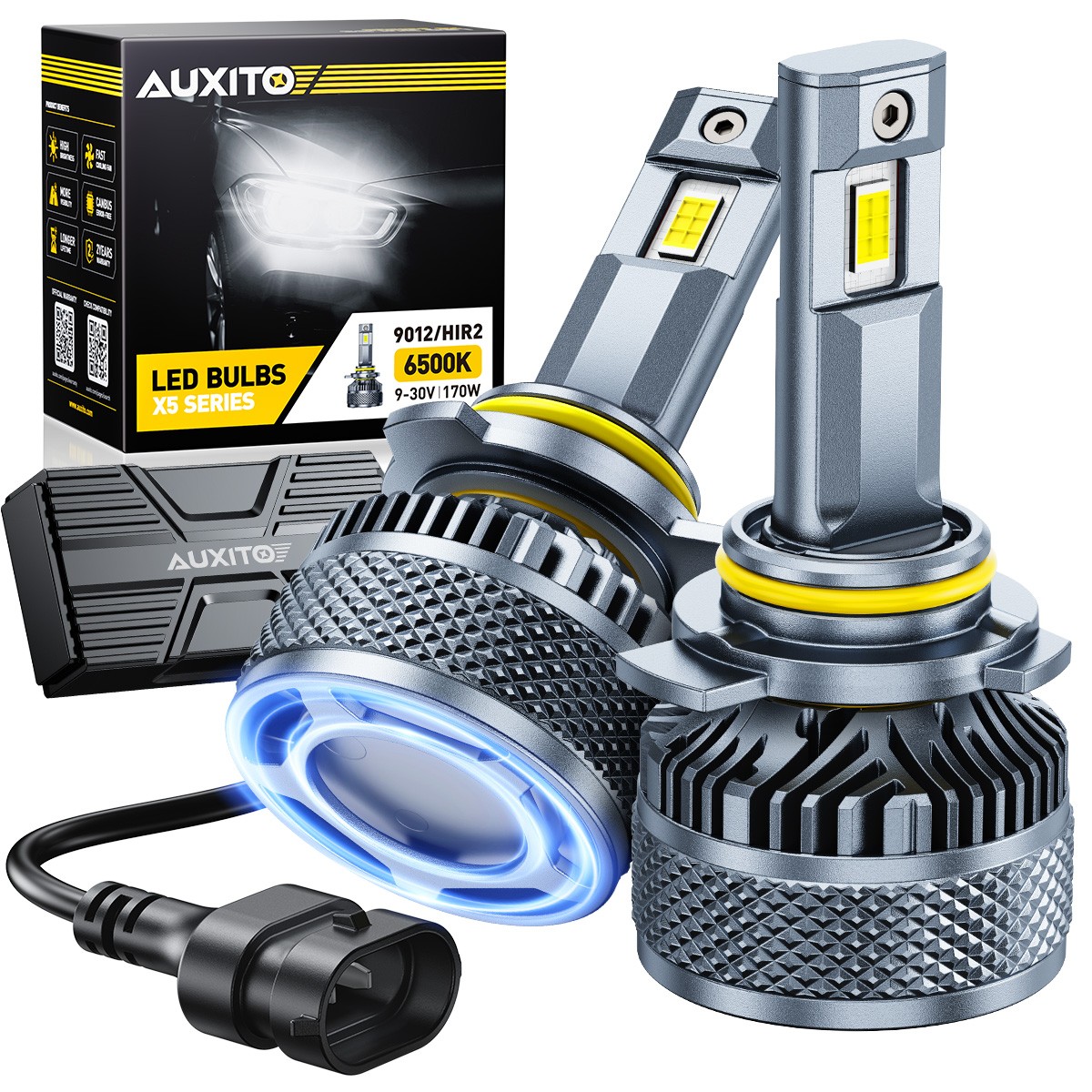 9012 HIR2 LED Headlight Bulb 6500K High/Low Beam Super Bright White AUXITO 4X X5