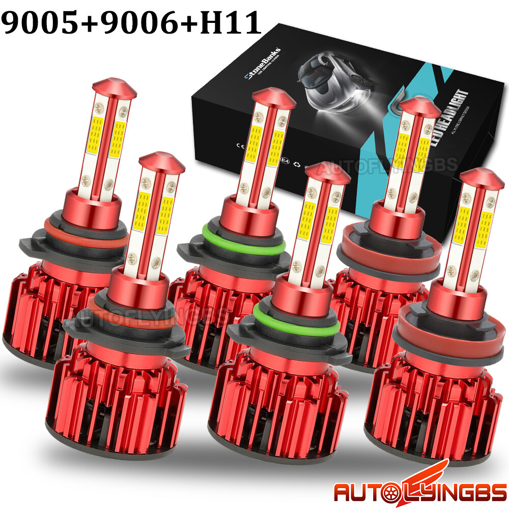 4 SIDE Combo 9005+9006+H11 LED Headlight Hi-Low Beam Bulbs 6000K Fog Light Kit