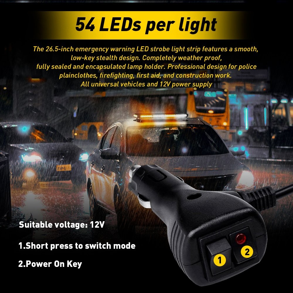 For Vehicles 12V DC AUXITO 26.5″ New Warning Strobe 54-LEDLight Bar EPO*