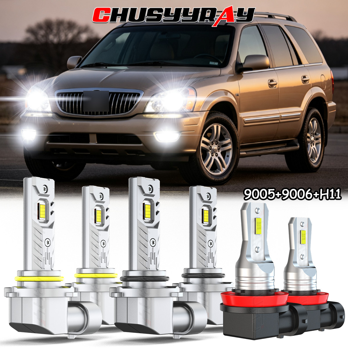 9005 9006 H11 LED Combo Headlight Fog Light Kit High Low Beam Bulbs White 6500K