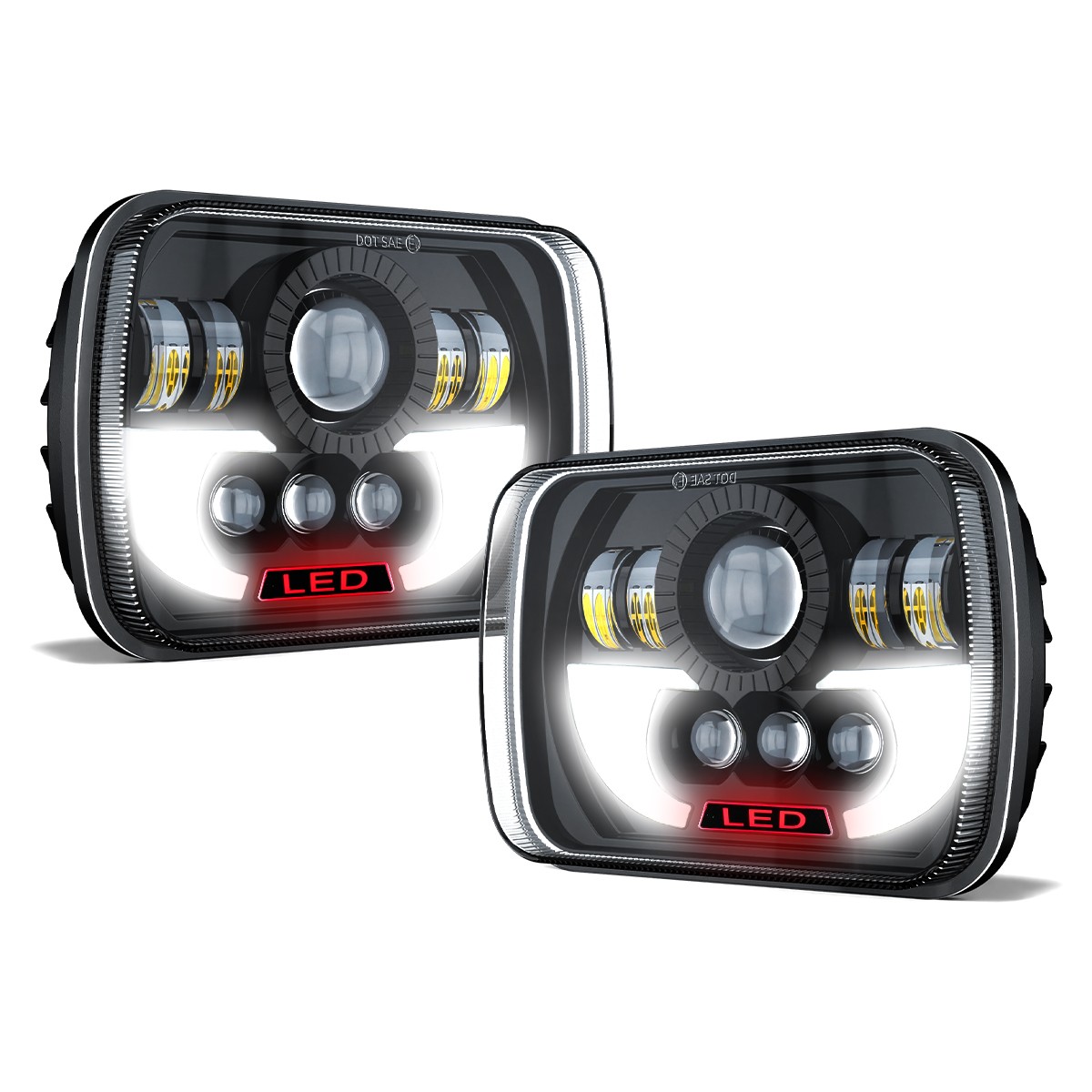 For FORD E150 E250 E350 Econoline 2Pcs 5×7″ 7×6″ LED High Low Beam Headlights