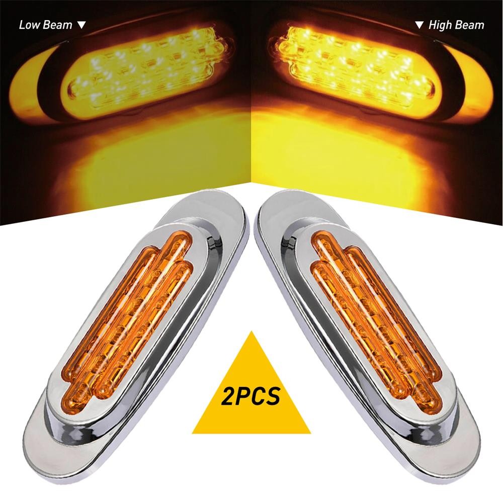 2X Amber 16-LED Trailer Side Marker Turn Signal Light Chrome Tail lights Durable