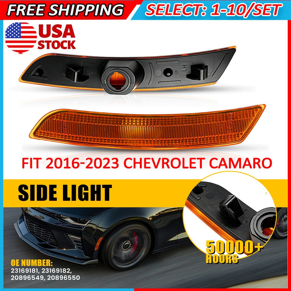 2-20x Bumper Front LED Side Marker Light Covers Amber For 16-23 Chevrolet Camaro