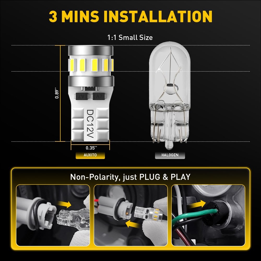 2-20X T10 W5W 194 LED License Plate Map Door Dome Trunk Light Bulb White 3014SMD