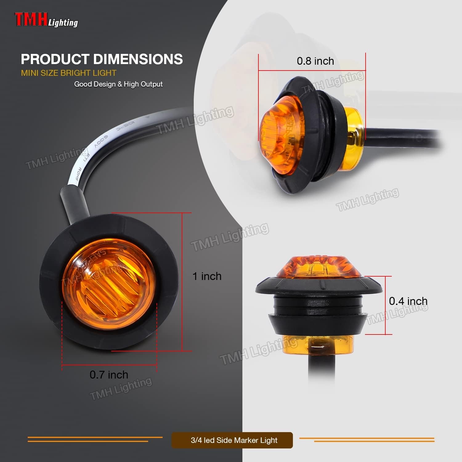 50 pcs 3/4 Inch Mount Amber 3 LED Mini Round Trailer Side 50pcs