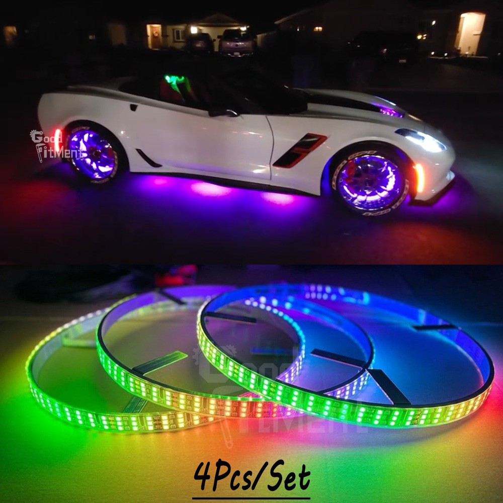 4x 15“ RGB Wheel Ring Light LED Kit Truck Car Rim Light For Chevy Corvette C7