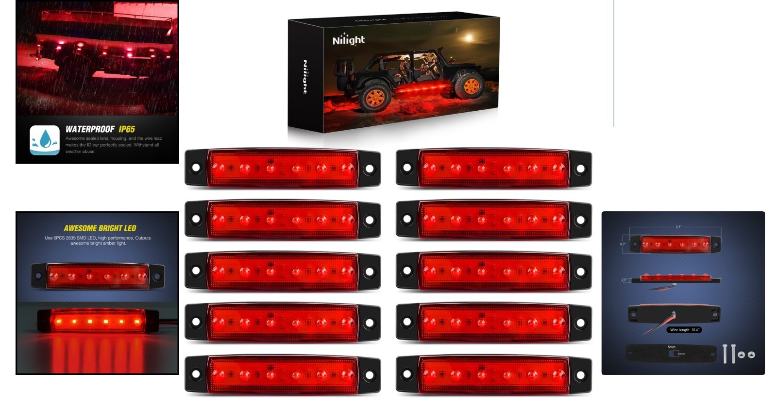 High Brightness 10 PCS LED Side Indicator Lights for 12V Vehicles – Waterproof
