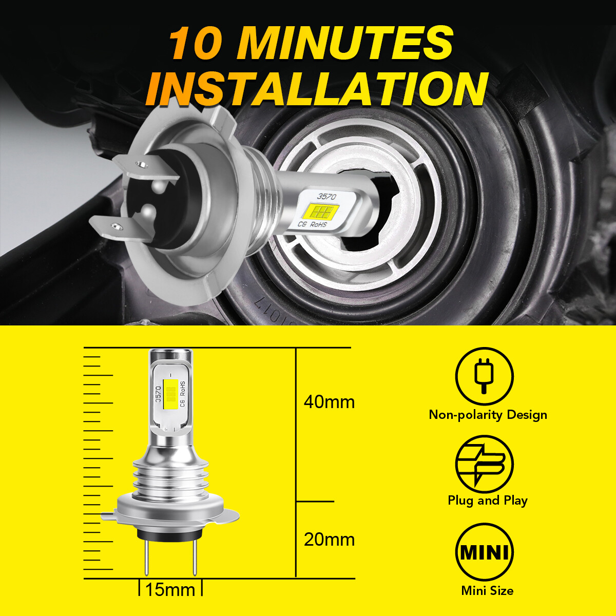 2x H7 LED Headlight Bulb Kit High or Low Beam 330000LM Super Bright White 6000K