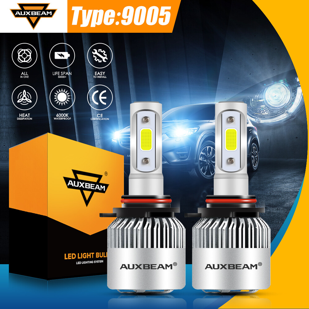 AUXBEAM 9005 H10 LED Headlight Bulb Kit 8000lm 6000K 72W Turbo Hi/Lo Fog Beam S2