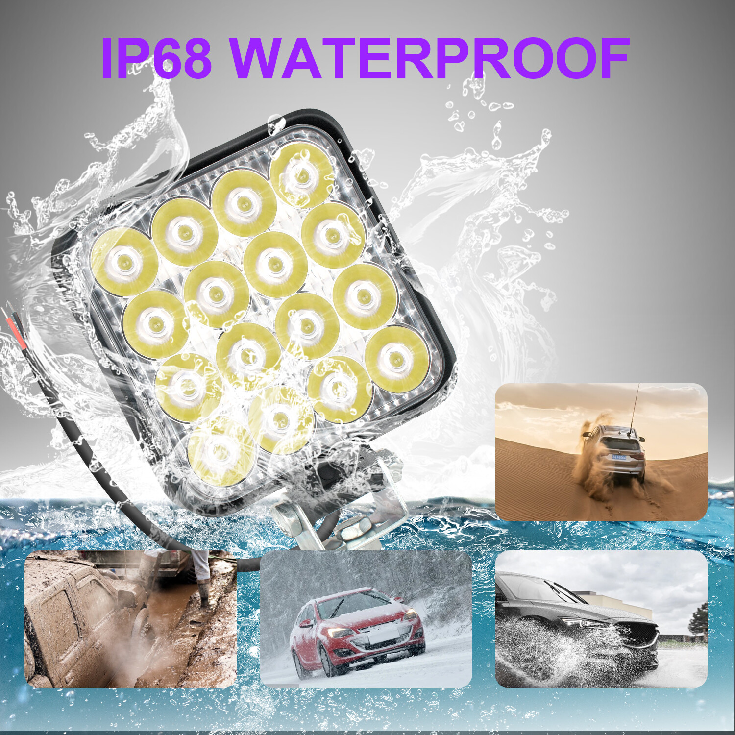 6PCS 4inch 48W LED Work Light , Square Flood Lights for Truck Tractor Off-Road