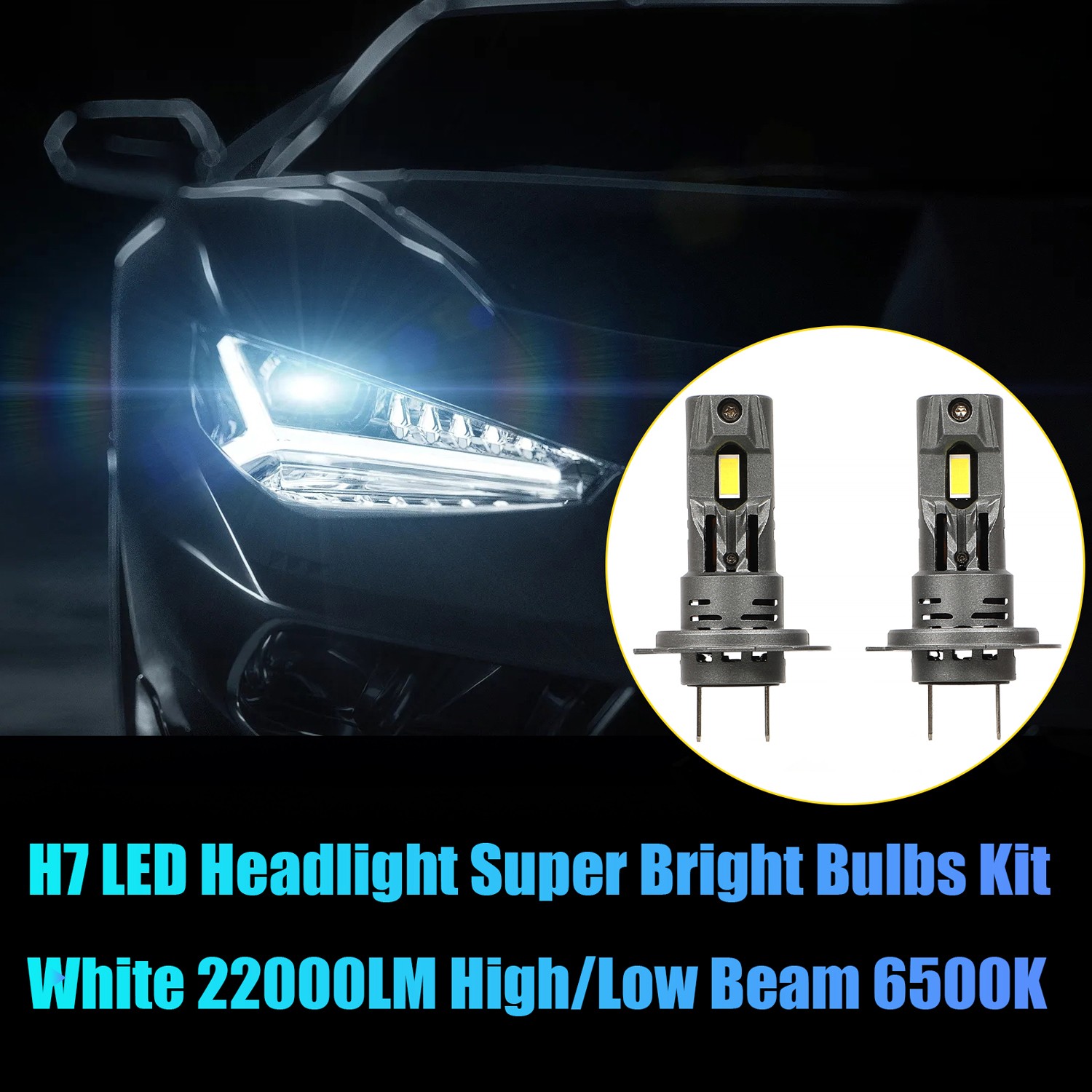 H7 LED Headlight Bulb Kit High Low Beam 220W 60000LM Super Bright 6000K White US