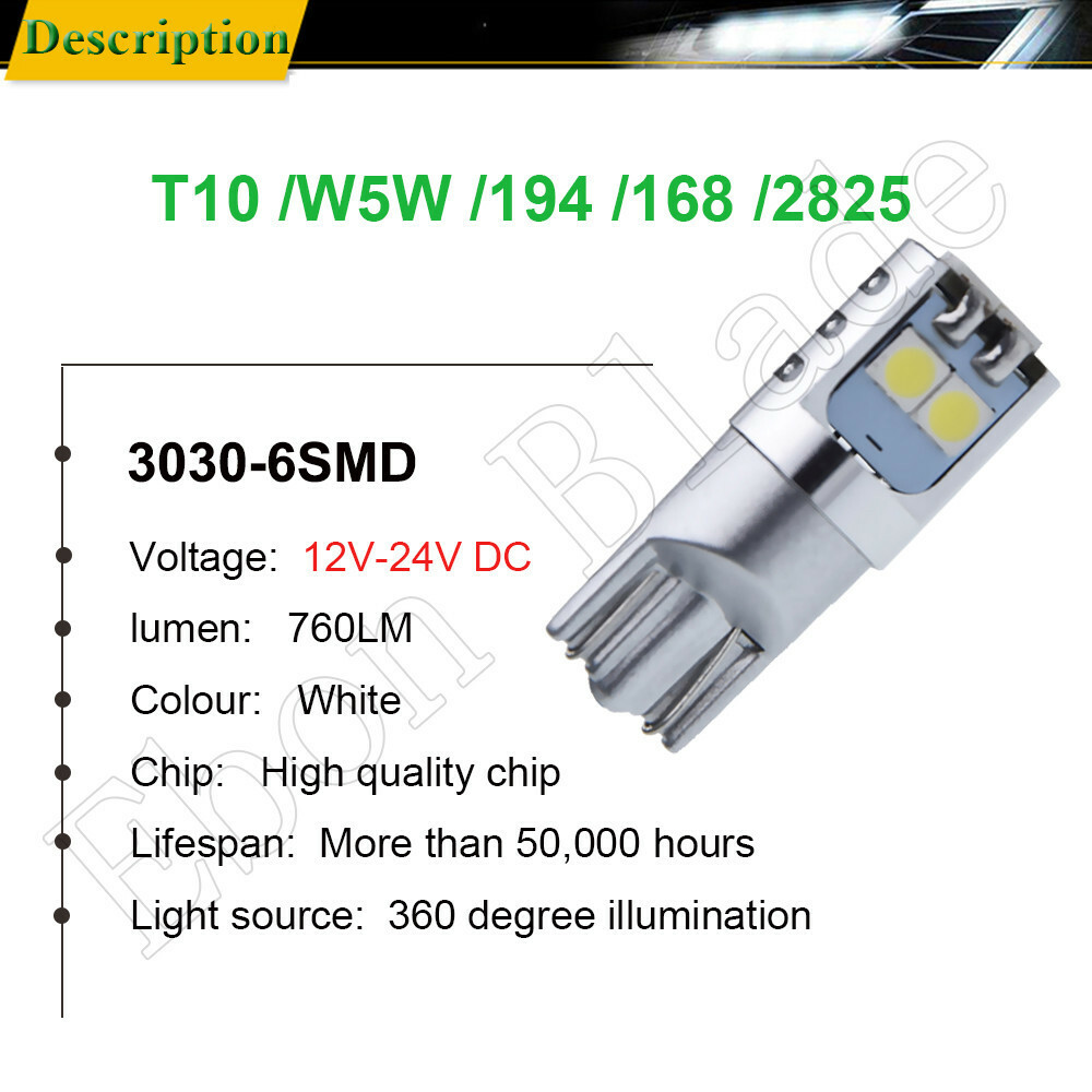 2 x T10 W5W Car LED Bulb 3030 7SMD Auto Backup Reverse Light Lamp White 12V 24V